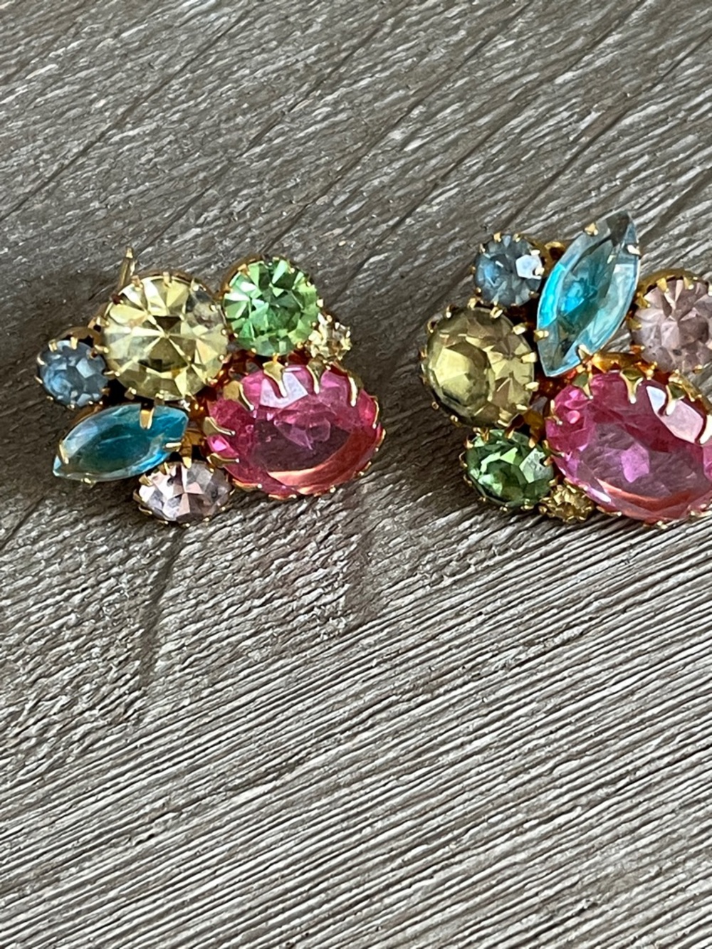 JULIANA Gold-Tone Multi-Color Crystal Cluster Clip Earrings - prong set - Picture 9 of 12
